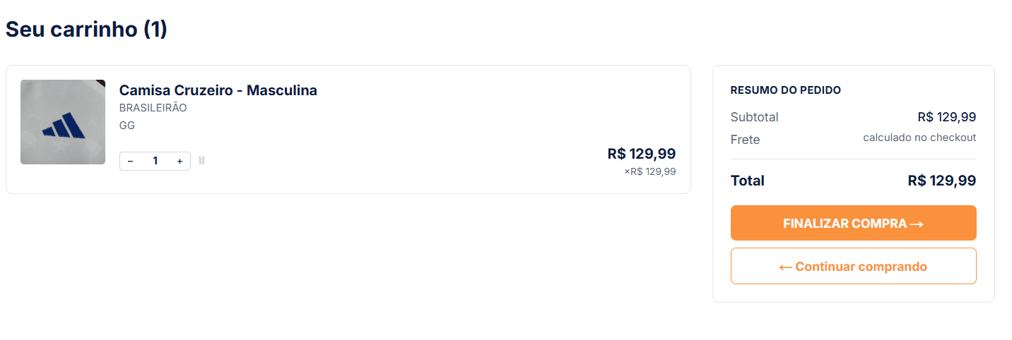 Shopping cart with the order summary